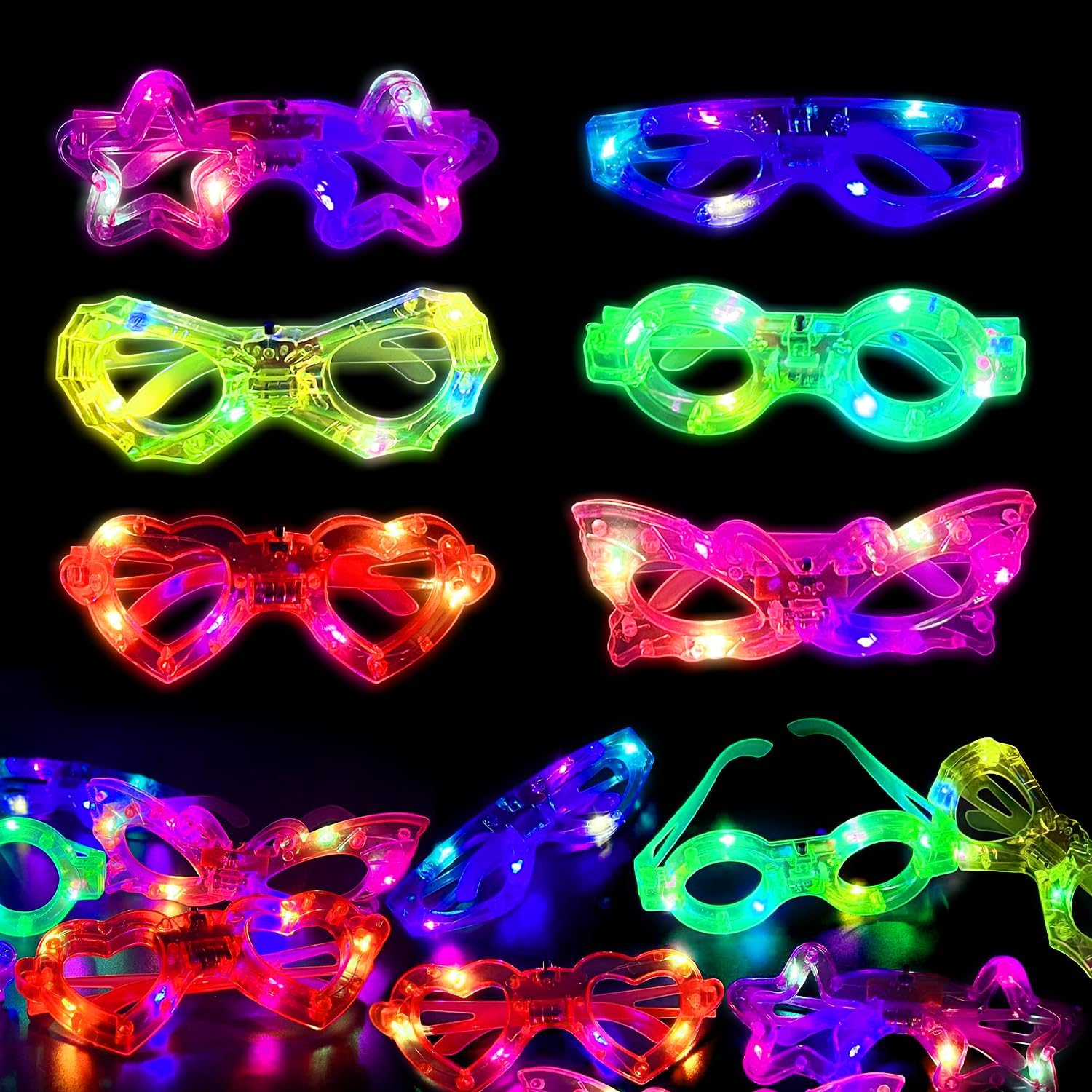 Glow In The Dark Party Glasses - 12pcs LED Light Up Glasses Glow